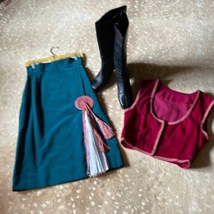 Flamenco!! Folkloric leather boots with nails, size 9, skirt and vest, size 6